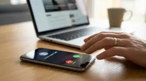 Persona vicino a uno smartphone che riceve una chiamata da numero sconosciuto