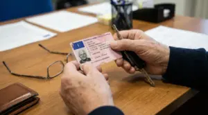 Una persona anziana tiene in mano una patente di guida italiana e una chiave dell'auto