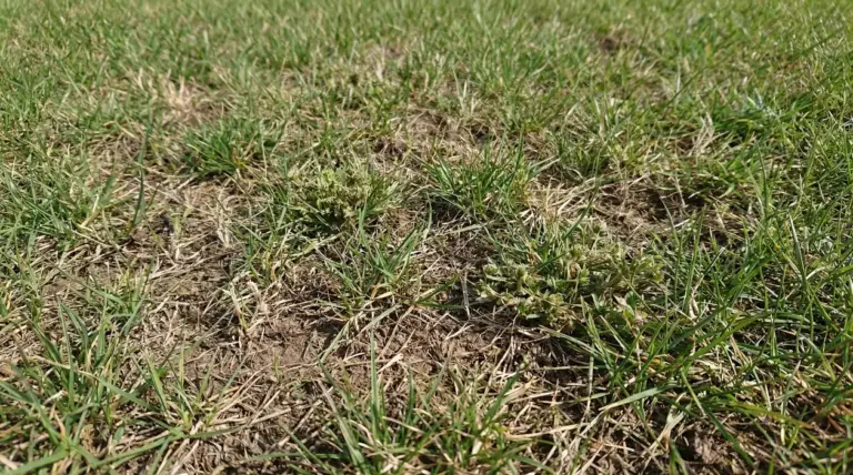 Zona di prato diradata con aree secche e chiazze di erba poco fitta